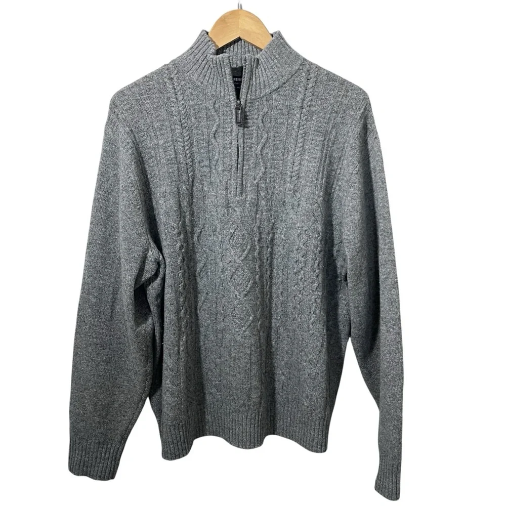Cremieux Men’s Wool Cashmere Cable Knit Quarter Zip Sweater Gray Size L